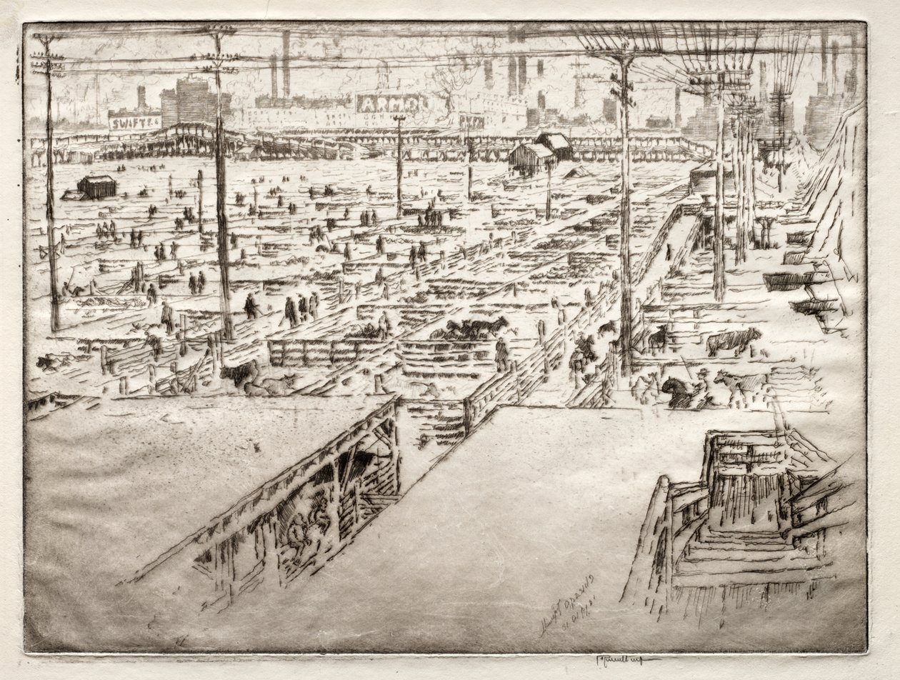 Veemarkten, Chicago door Joseph Pennell