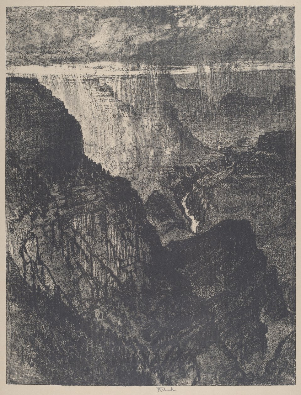 Storm in de Grand Canyon door Joseph Pennell