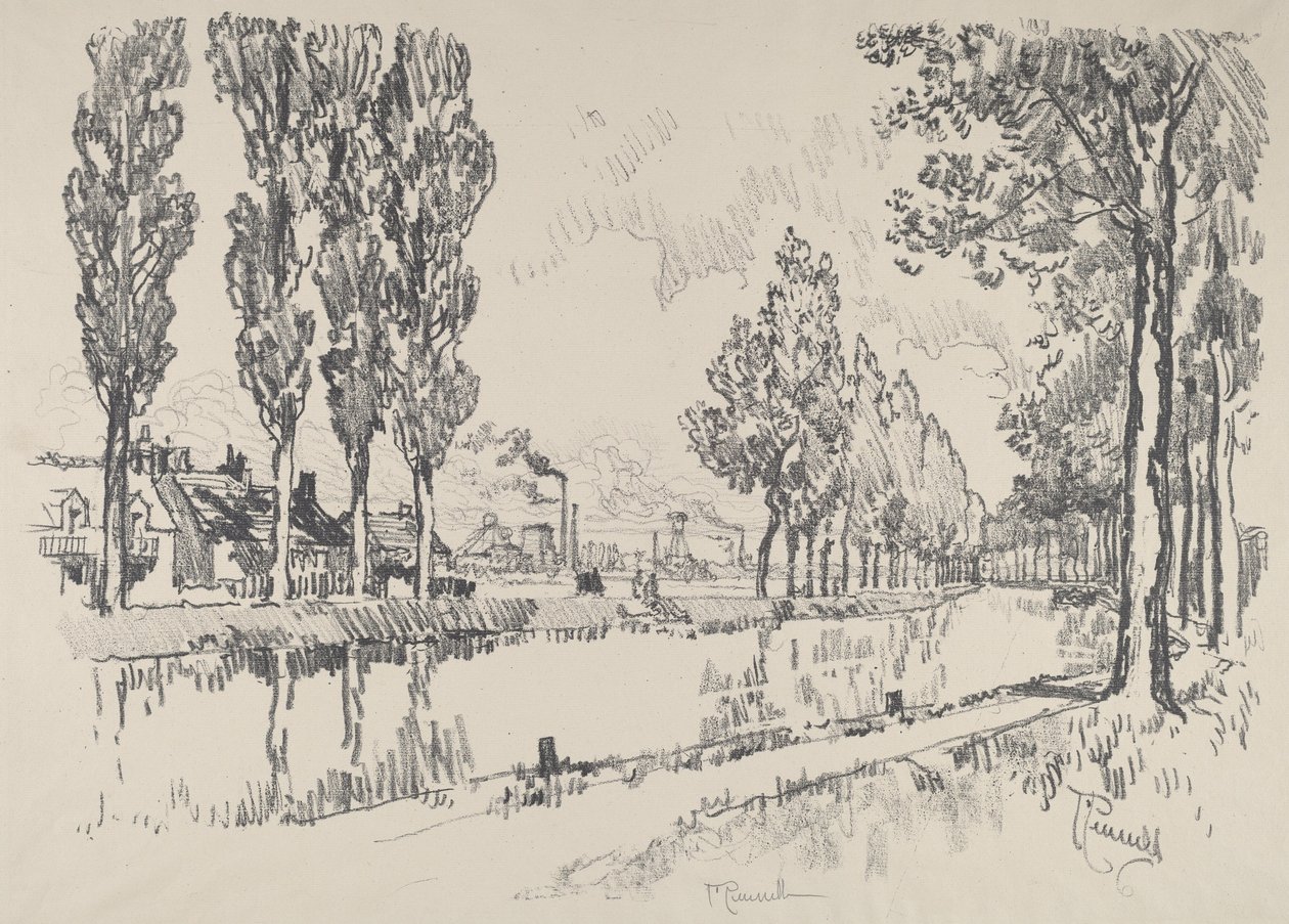 Het Kanaal bij Blanzy, Frankrijk, 1911 door Joseph Pennell