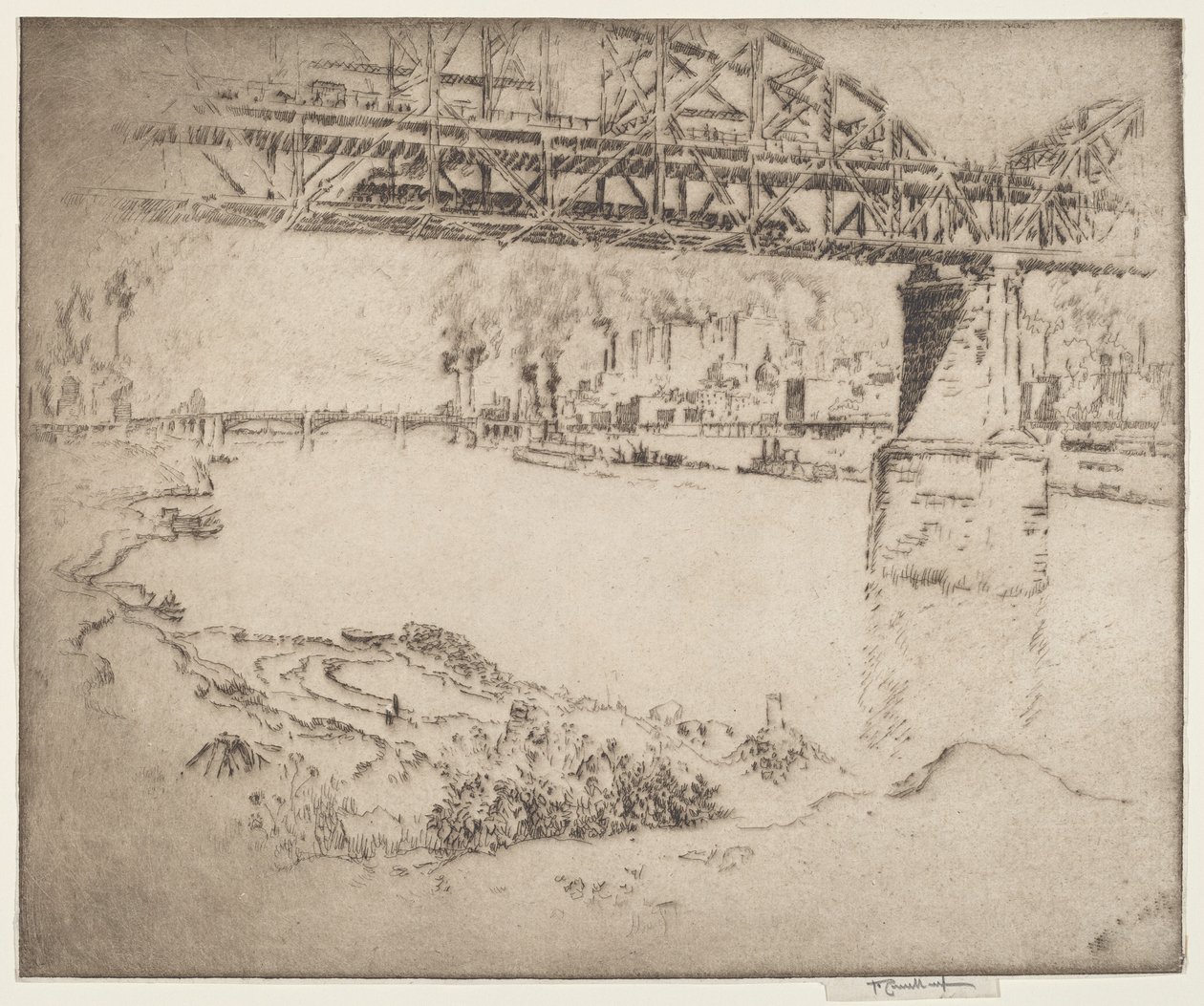 De Stadsbrug, St. Louis door Joseph Pennell