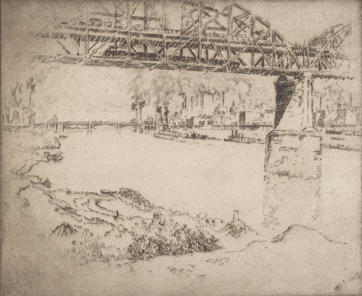 De stadsbrug, St. Louis, 1919 door Joseph Pennell