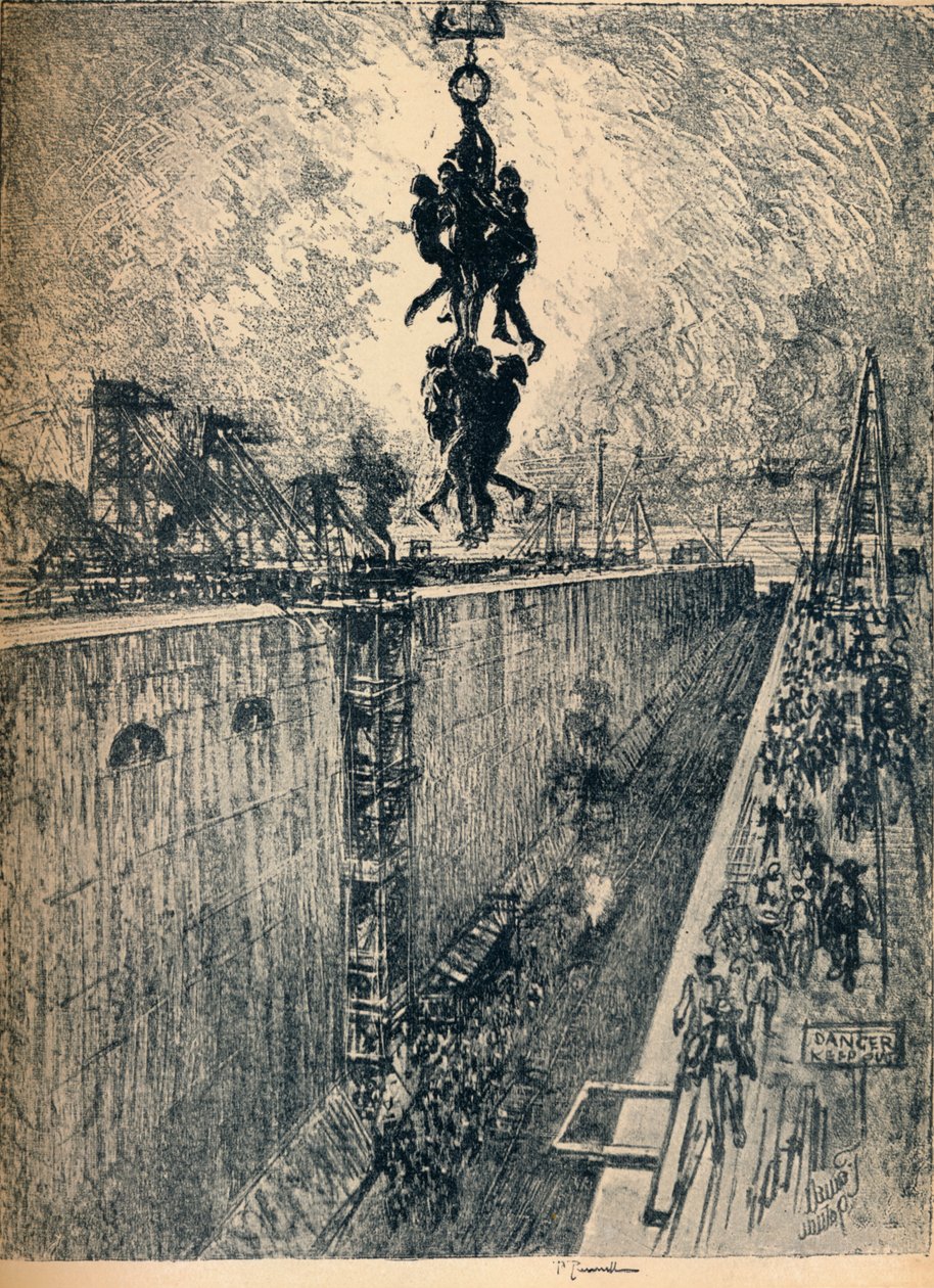 Het Einde van de Dag-Gatun Sluis door Joseph Pennell