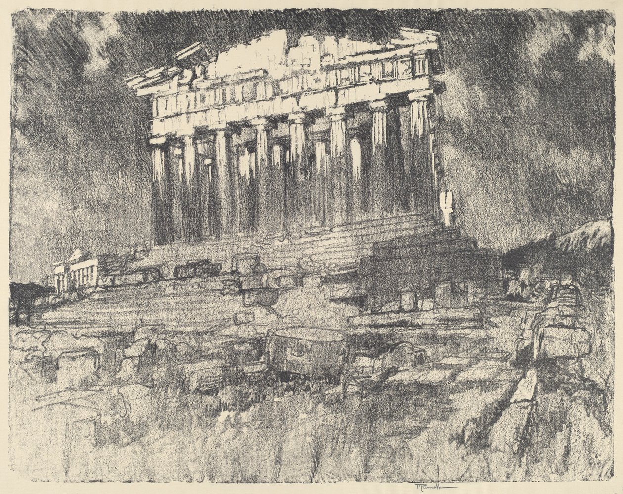 De Gevel van het Parthenon, Zonsondergang door Joseph Pennell