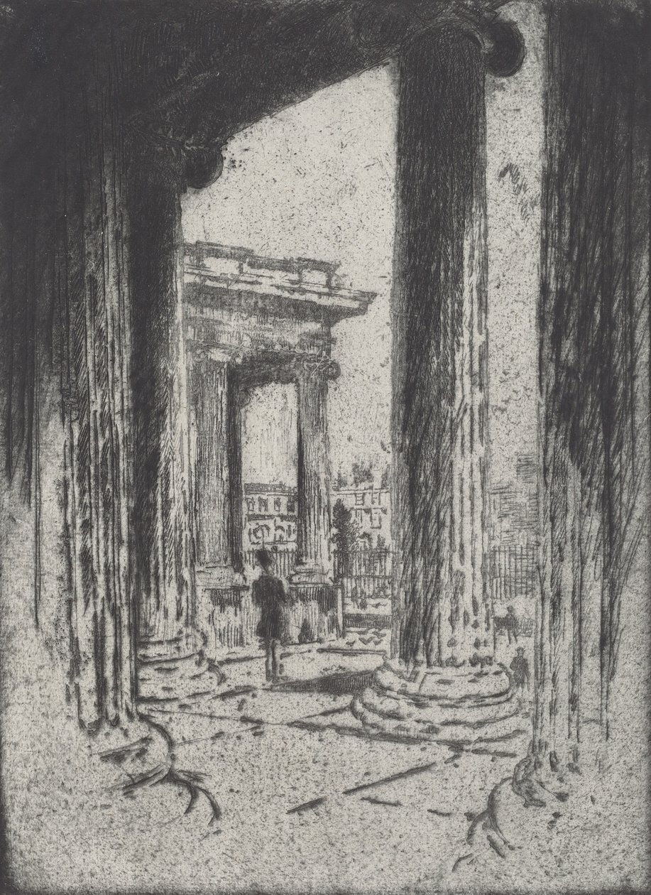 Het portiek, British Museum door Joseph Pennell