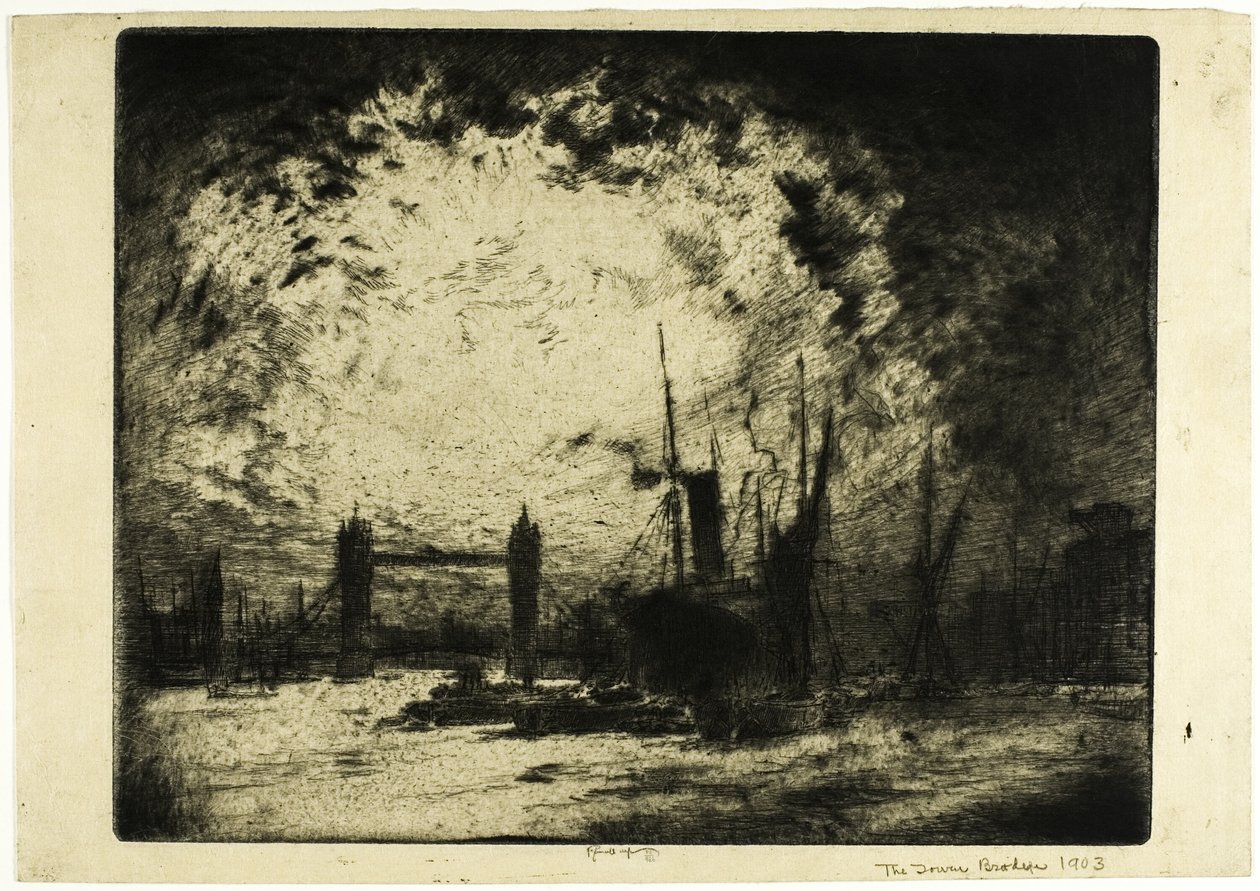 De Tower Bridge, Avond door Joseph Pennell
