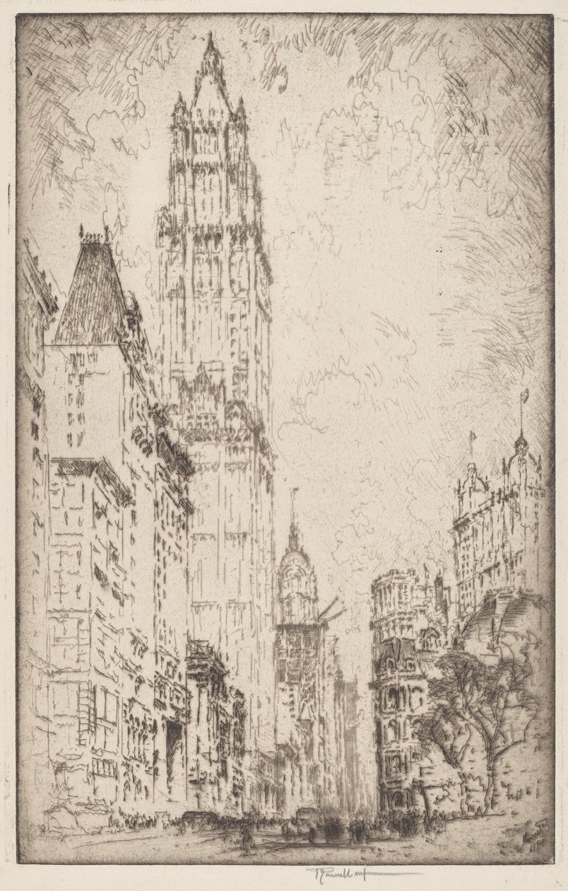 Het Woolworth-gebouw door Joseph Pennell