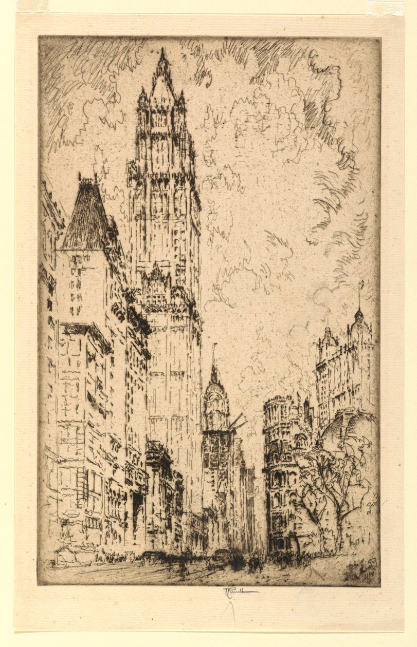Het Woolworth Gebouw door Joseph Pennell