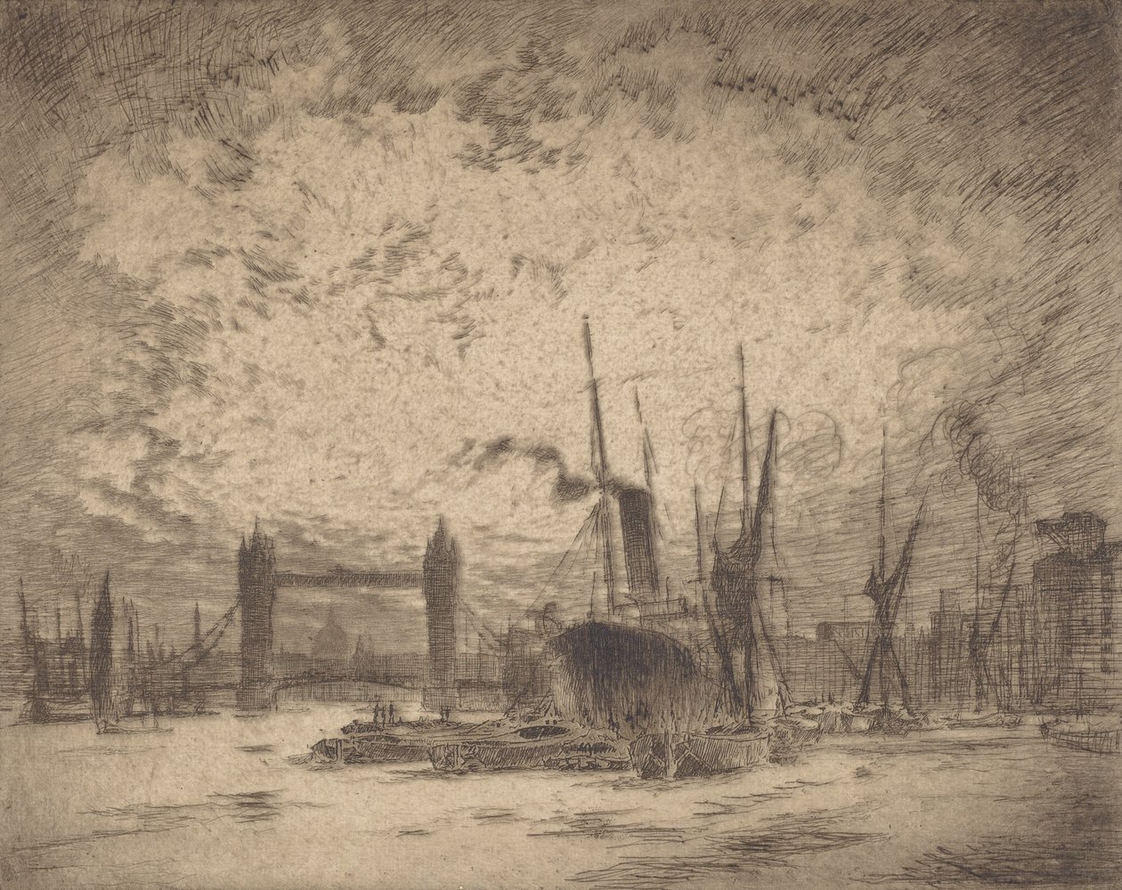 Tower Bridge, Avond, 1905 door Joseph Pennell