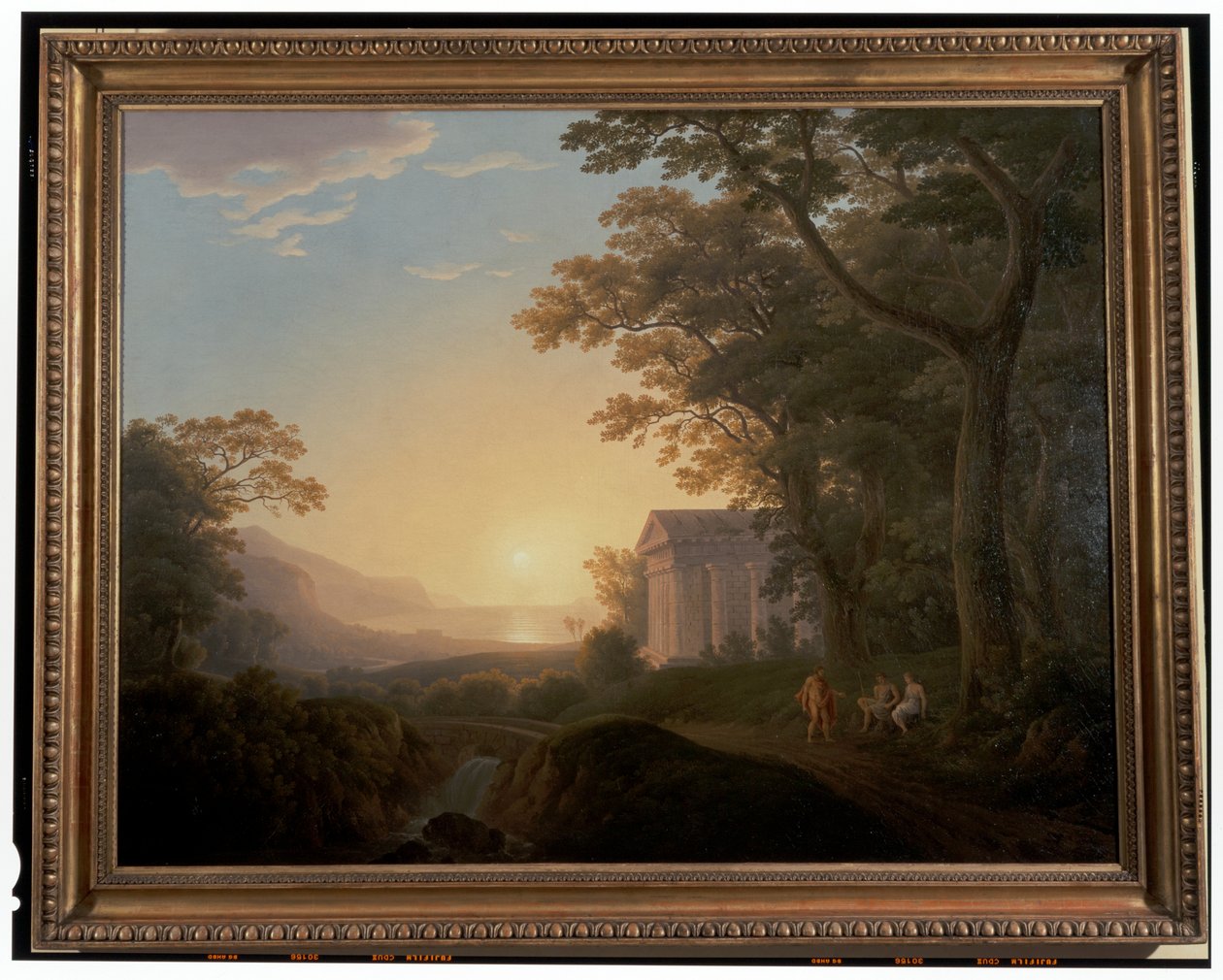 Een ideaal landschap met tempel door Joseph Rebell