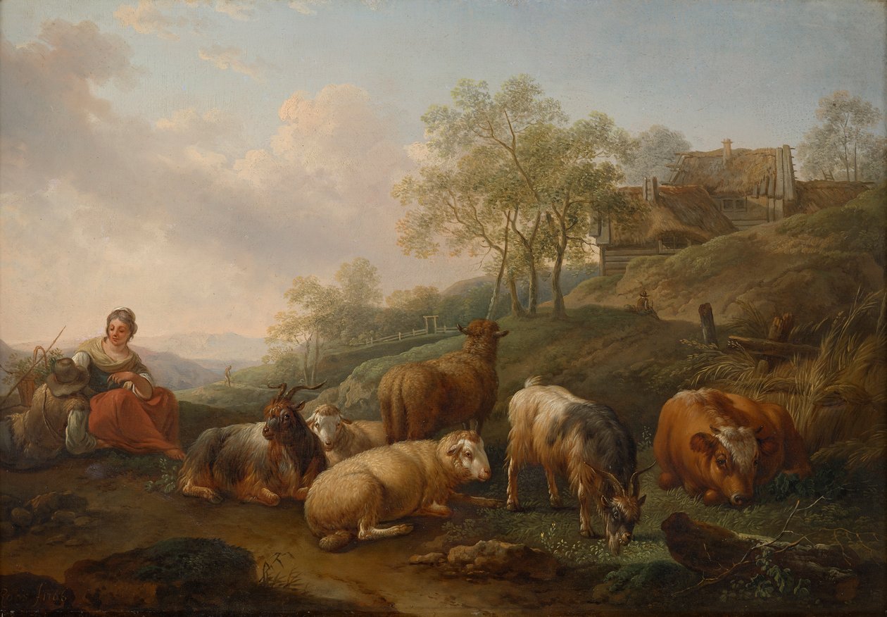 Landschap met grazend vee door Joseph Roos d. Ä.