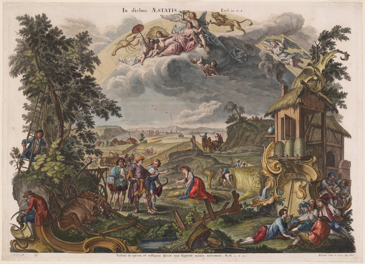 Zomer door Joseph Sebastian Klauber, Johann Baptist Klauber, after Johann Wolfgang Baumgartner