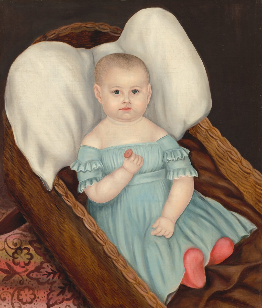 Baby in Wicker Mand door Joseph Whiting Stock