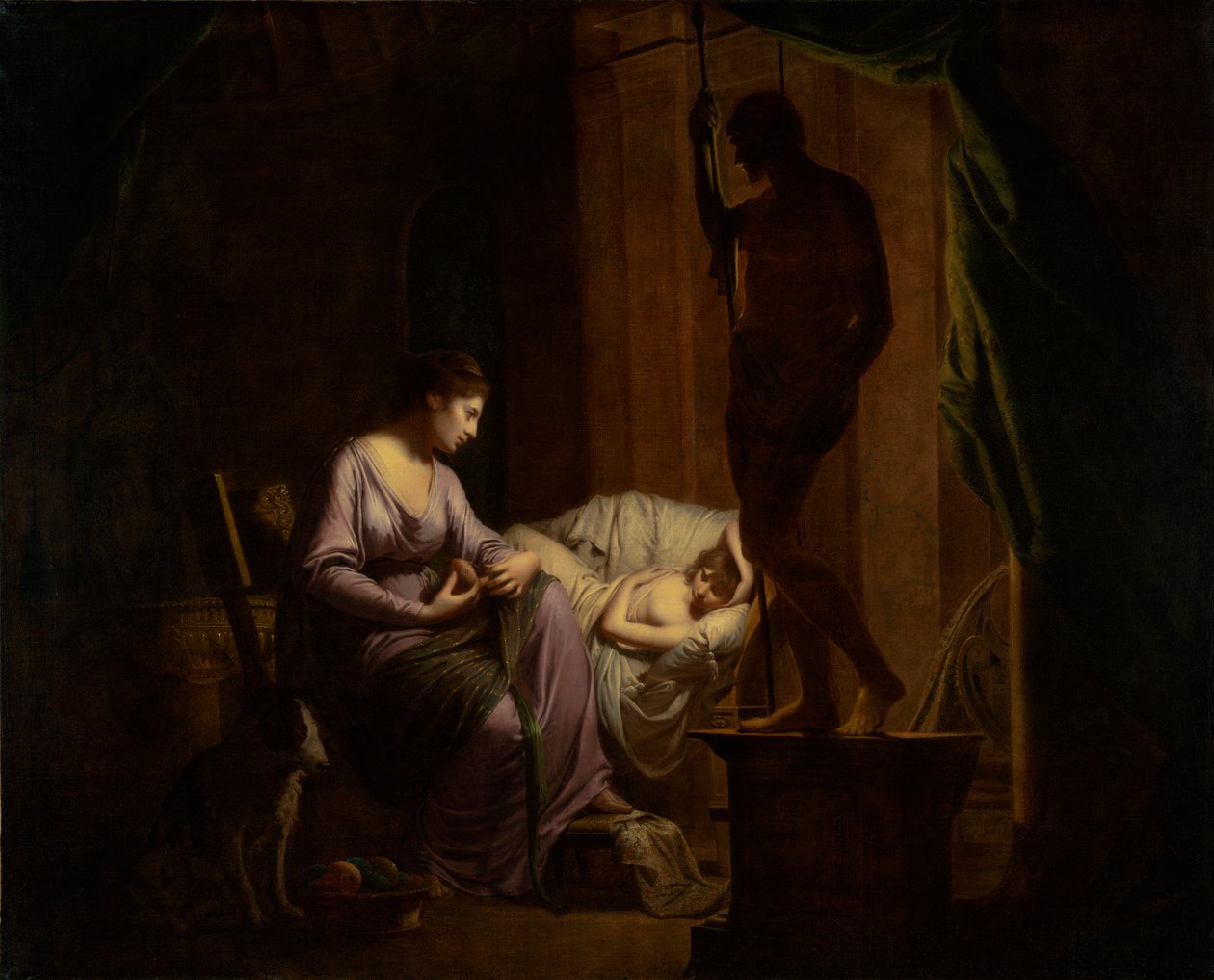Penelope die haar web ontrafelt door Joseph Wright of Derby