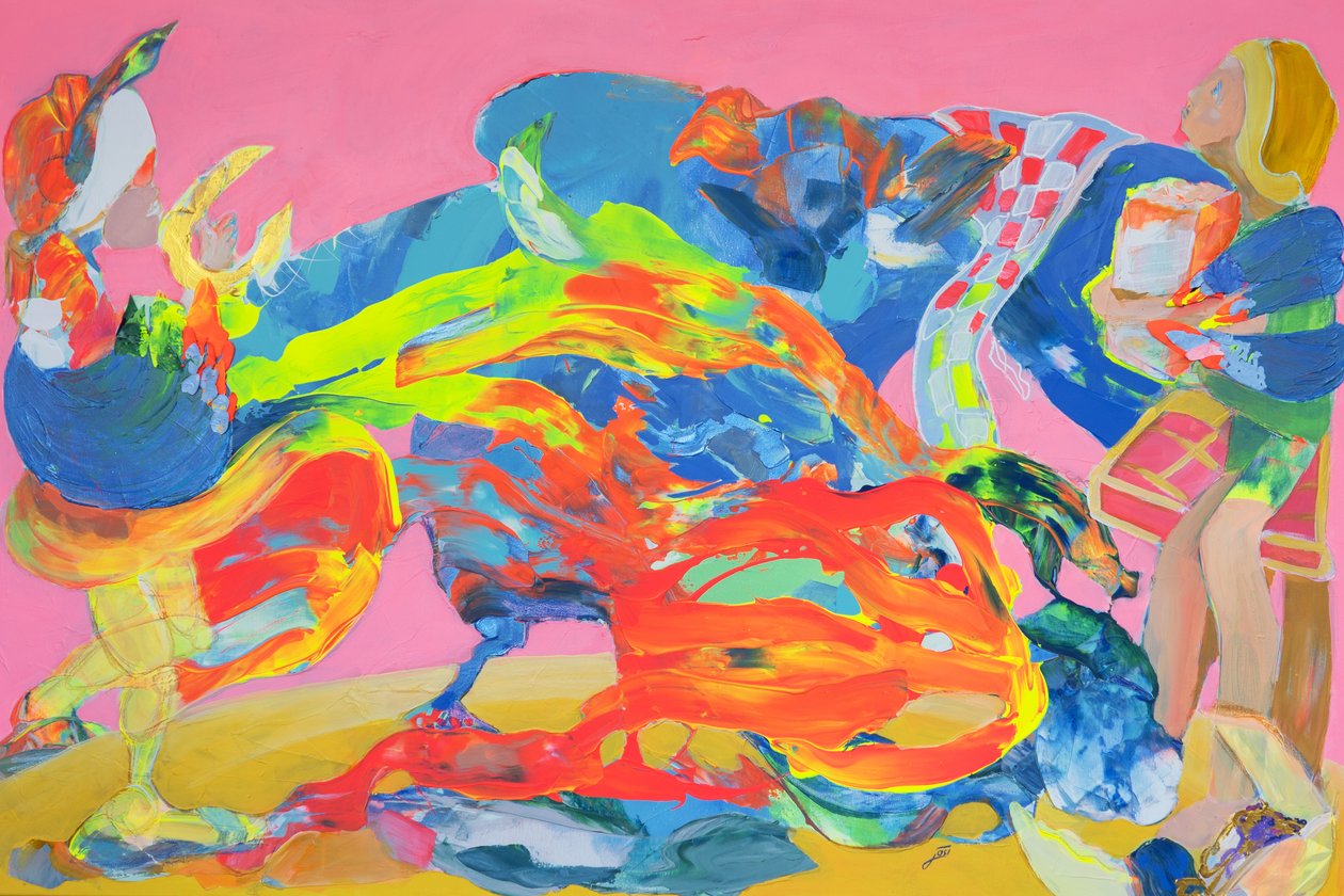 Het menu, 2023 (acryl op doek) door Josephine Henning