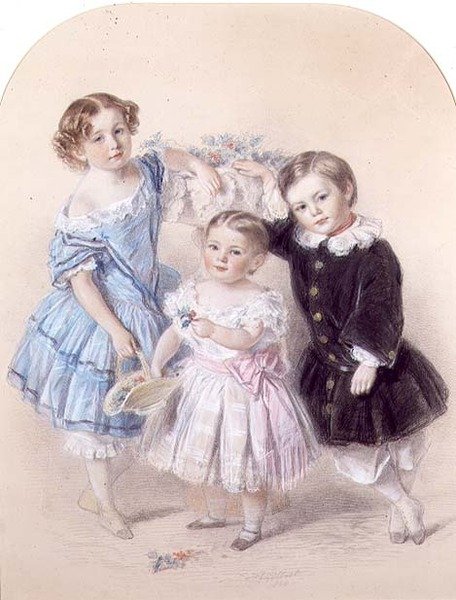 Portret van drie jonge kinderen door Josiah Gilbert