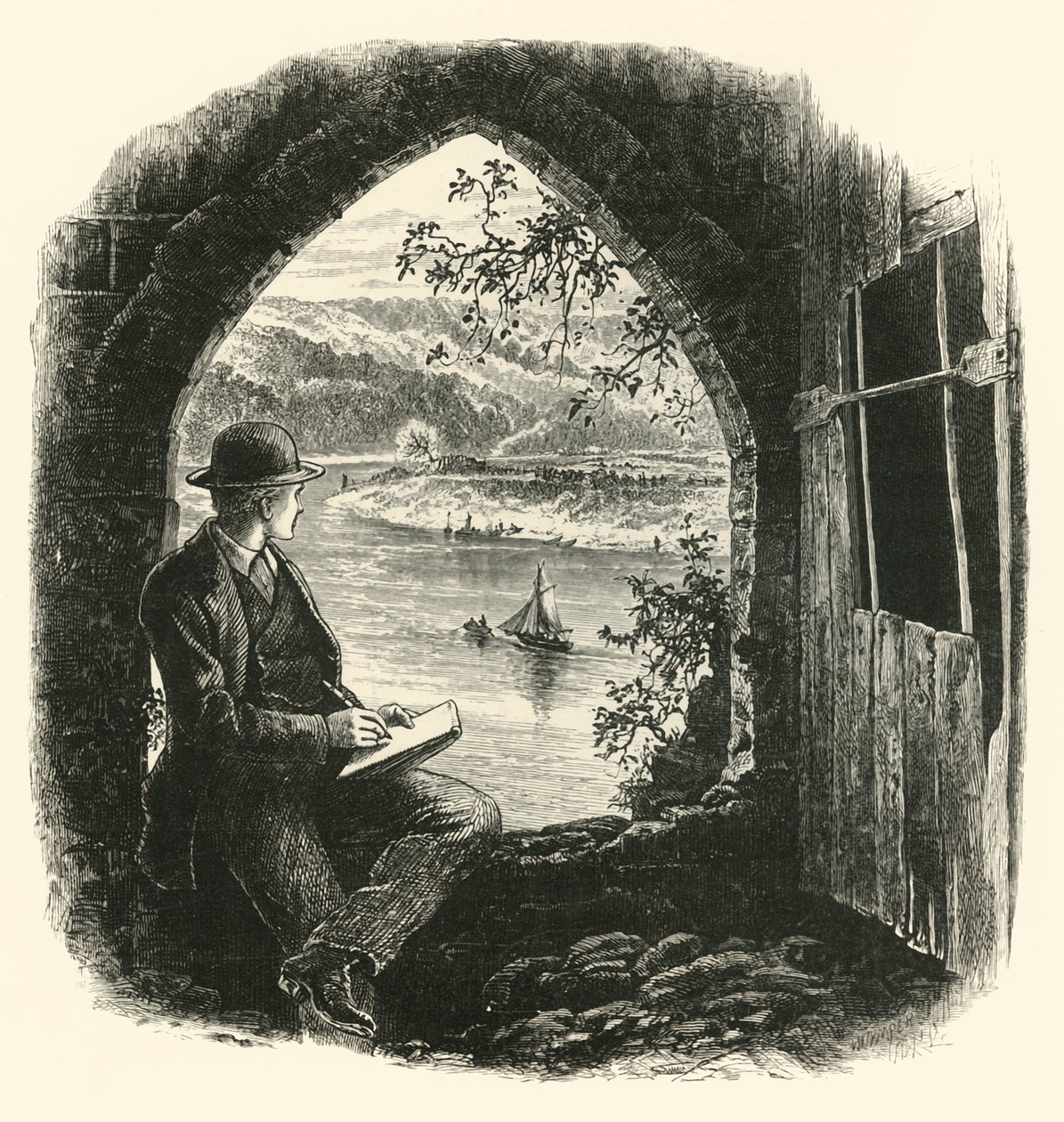 De Wye, vanaf Chepstow Castle, 1870s door Josiah Wood Whymper
