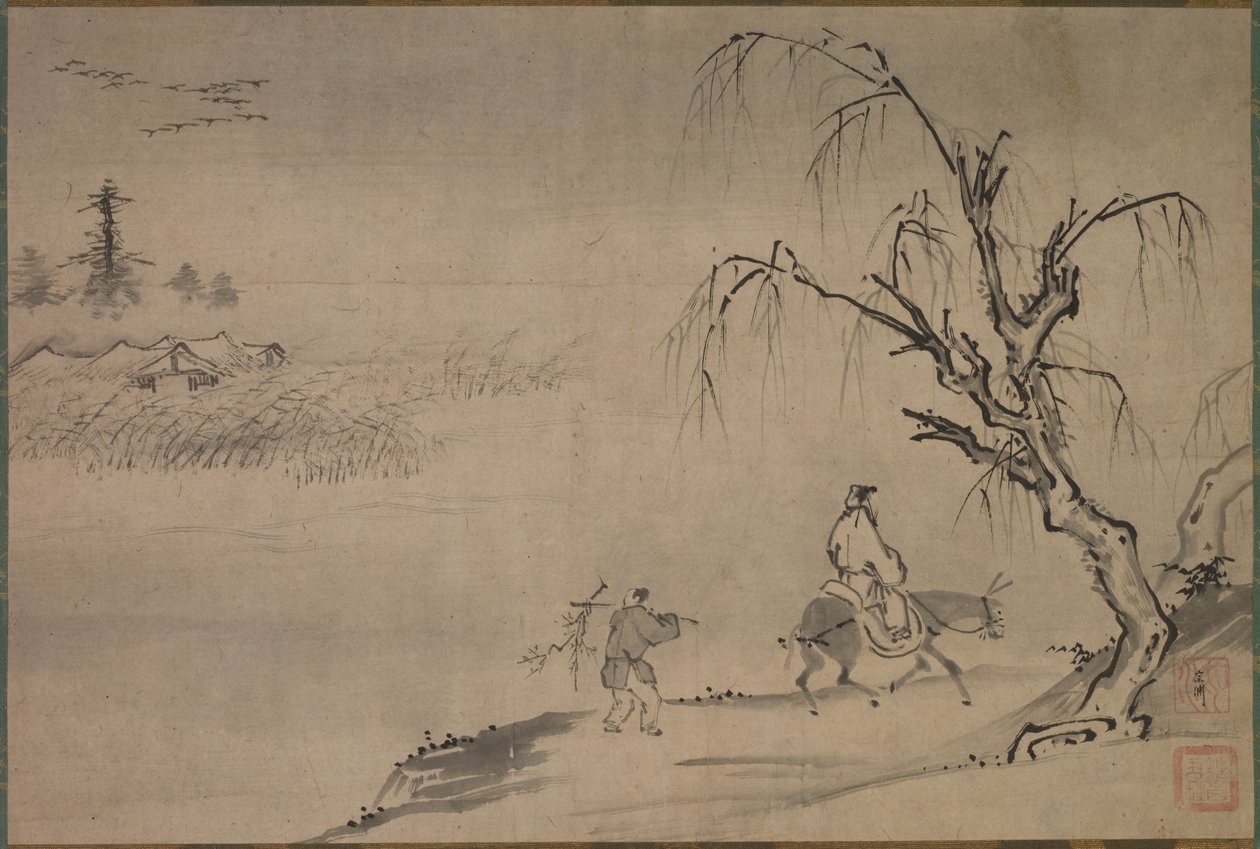 Chinese geleerde in een herfstlandschap door Josui Sōen