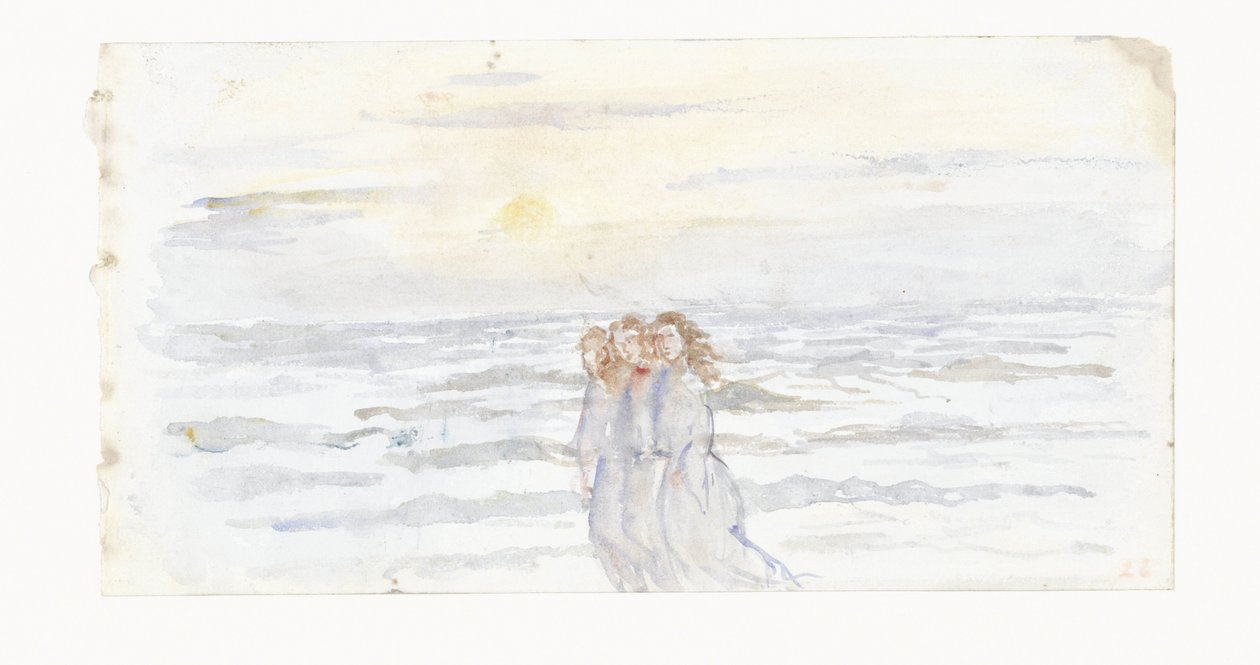 Drie meisjes, bij de zee door Jozef Israëls