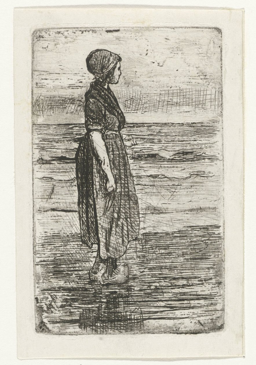 Staande vrouw op het strand door Jozef Israëls