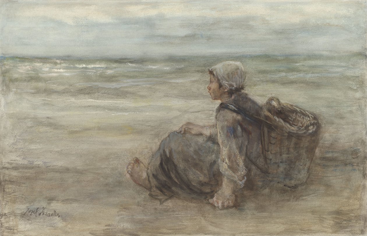 Vissersmeisje op het strand door Jozef Israëls