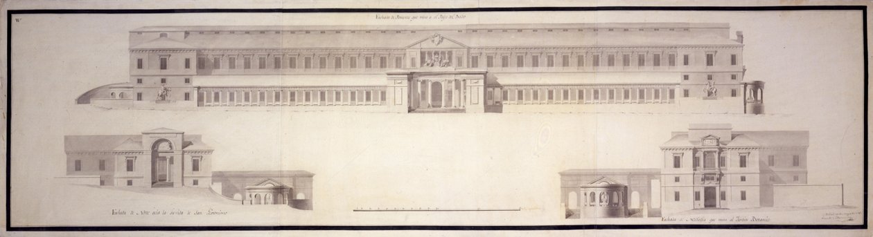 Gabinete de Historia Natural, nu Prado Museum. Voor- en Zijgevels (noord...) door Juan de Villanueva