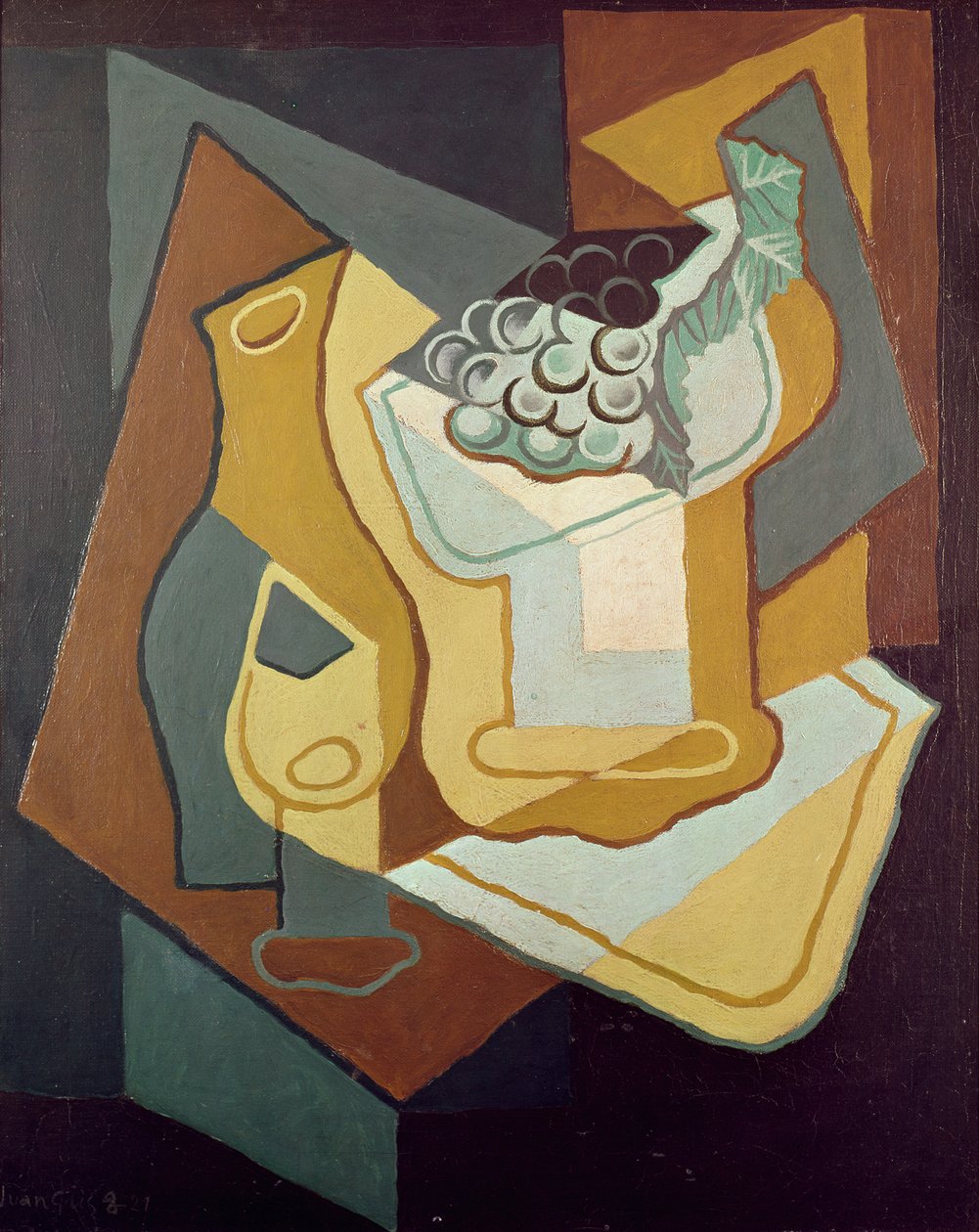 Fles, Glas en Fruitschaal, 1921 door Juan Gris