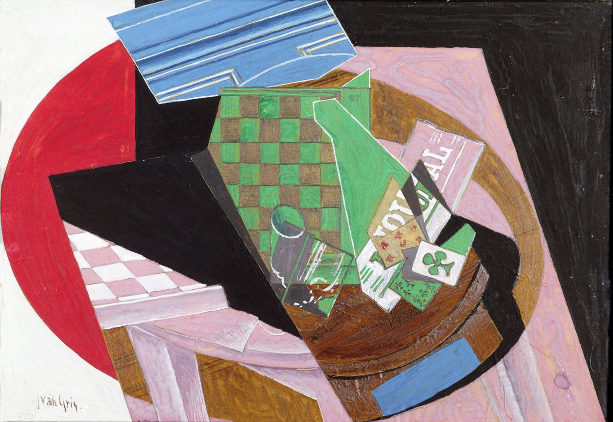 Dambord en Speelkaarten door Juan Gris