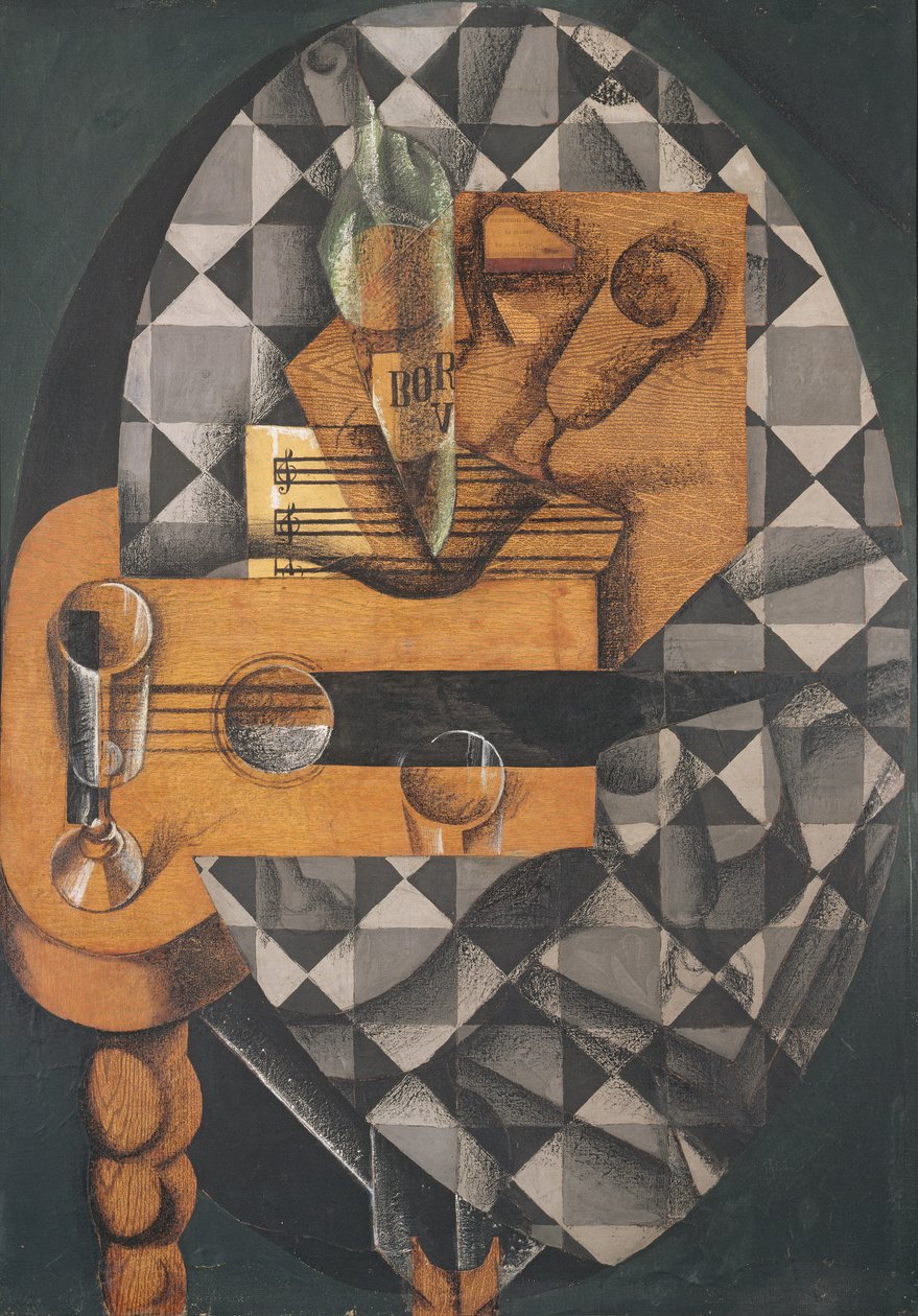 Gitaar, Fles en Glas, 1914 door Juan Gris