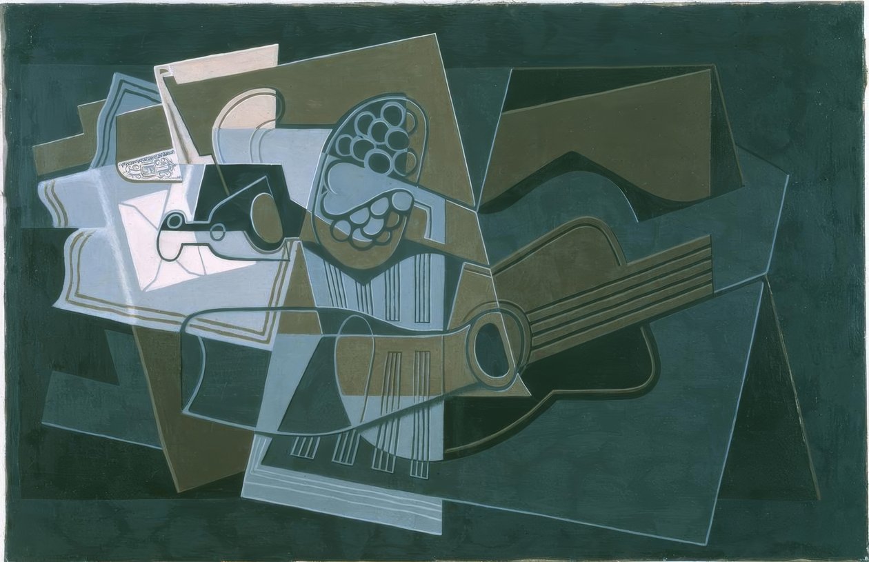 Gitaar en fles door Juan Gris
