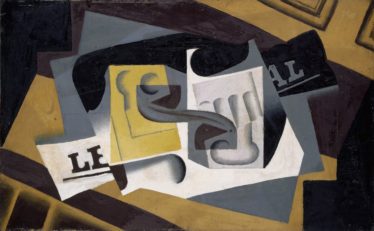 Glas en krant door Juan Gris