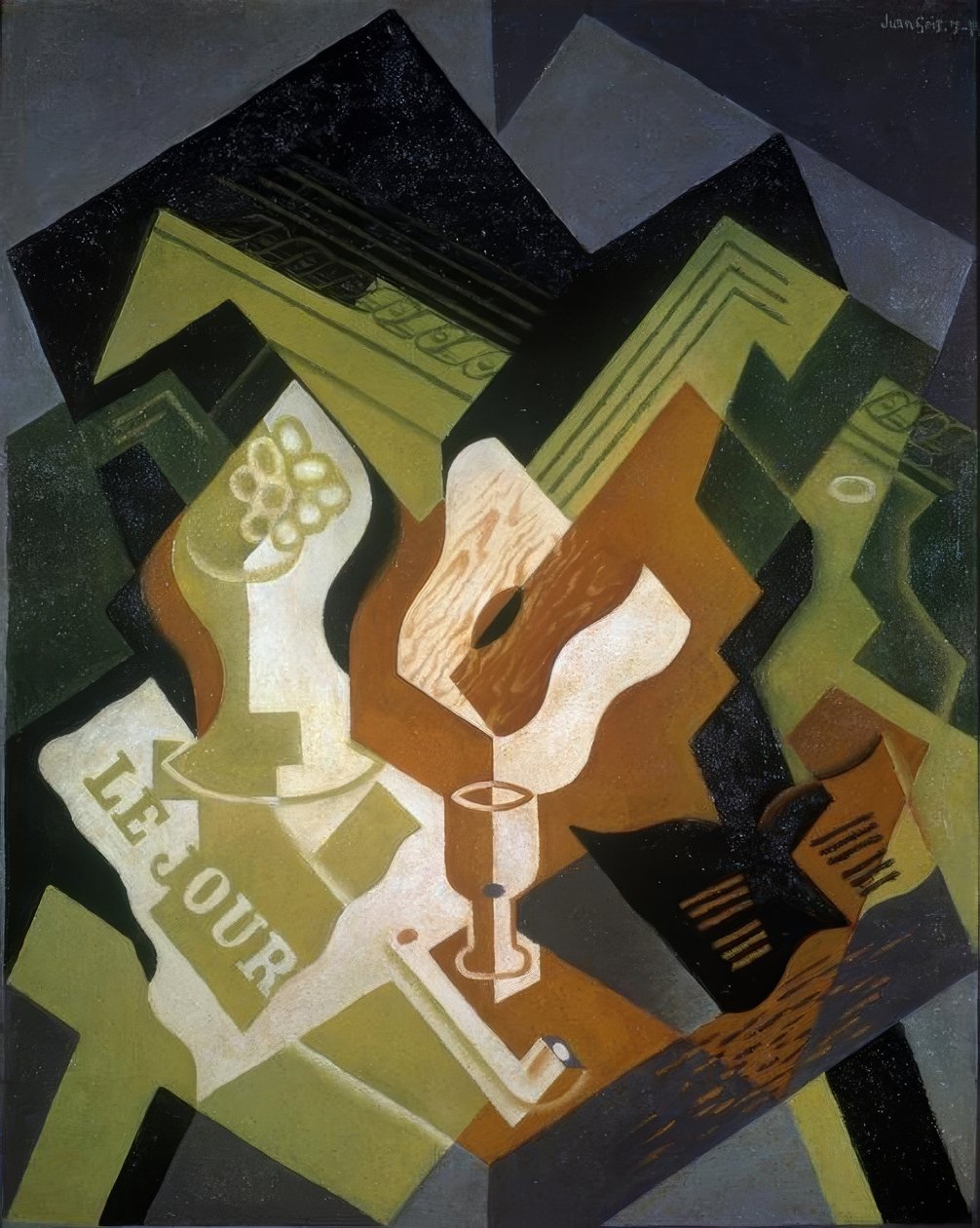Gitaar en fruitschaal door Juan Gris