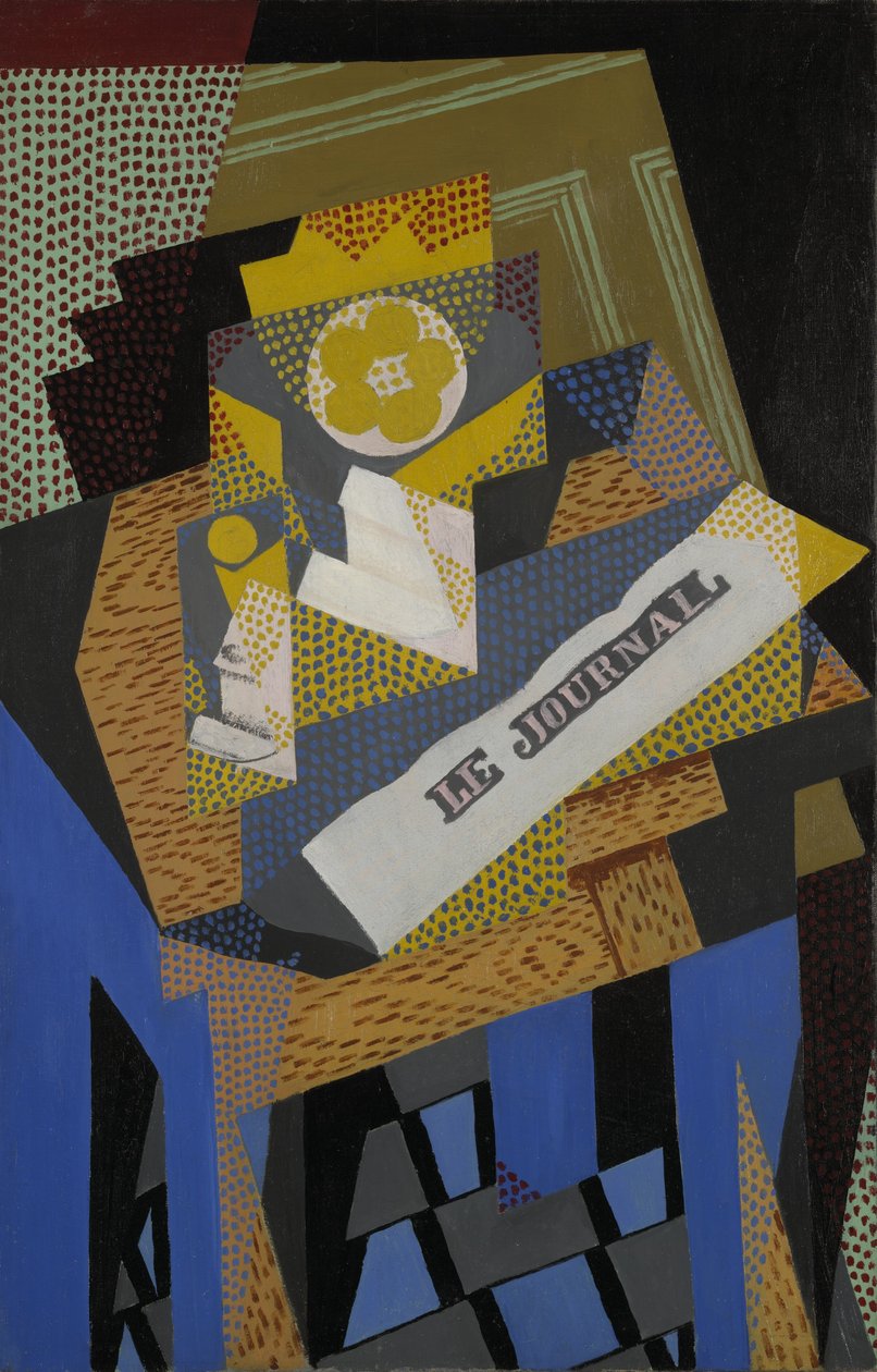 Krant en Fruitschaal, 1916 door Juan Gris