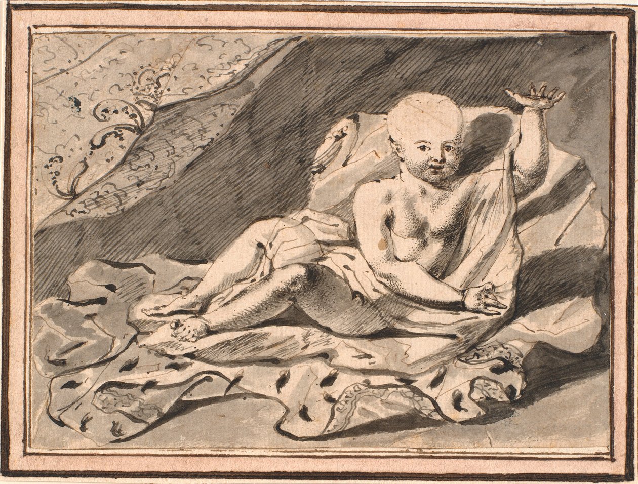 Putti, liggend op hermelijnen mantel door Jürgen Ovens