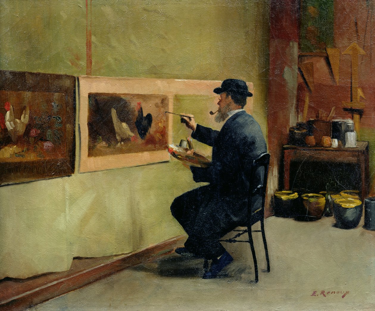 Charles Philippe Gevens, schoonvader van de kunstenaar, schilderend in zijn atelier 21, avenue d