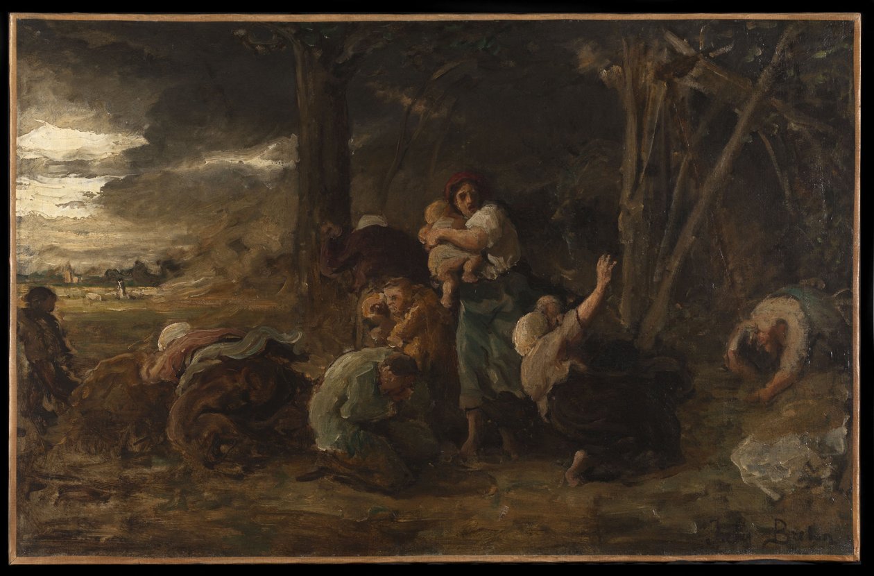 Bliksem, ca. 1865 (olieverf op doek) door Jules Breton