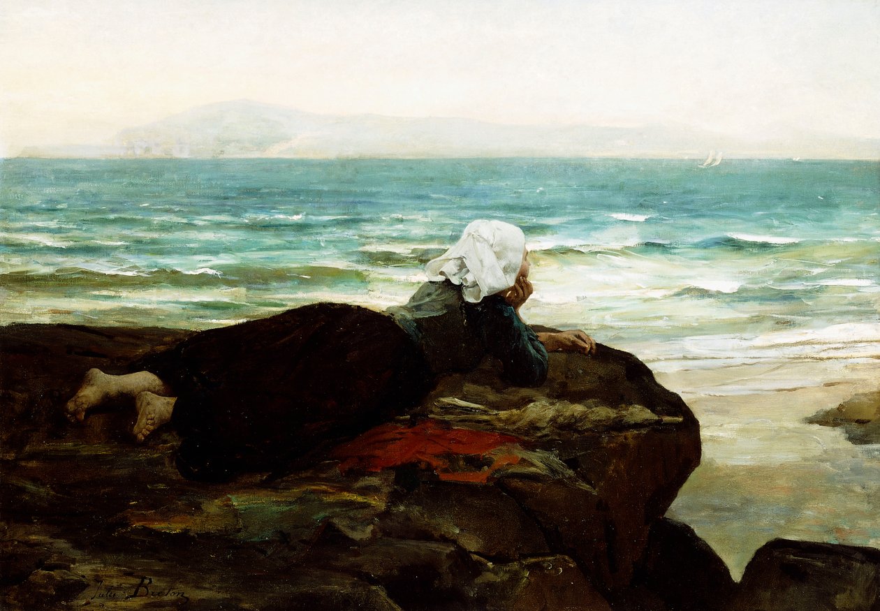 Uitzicht op zee door Jules Breton