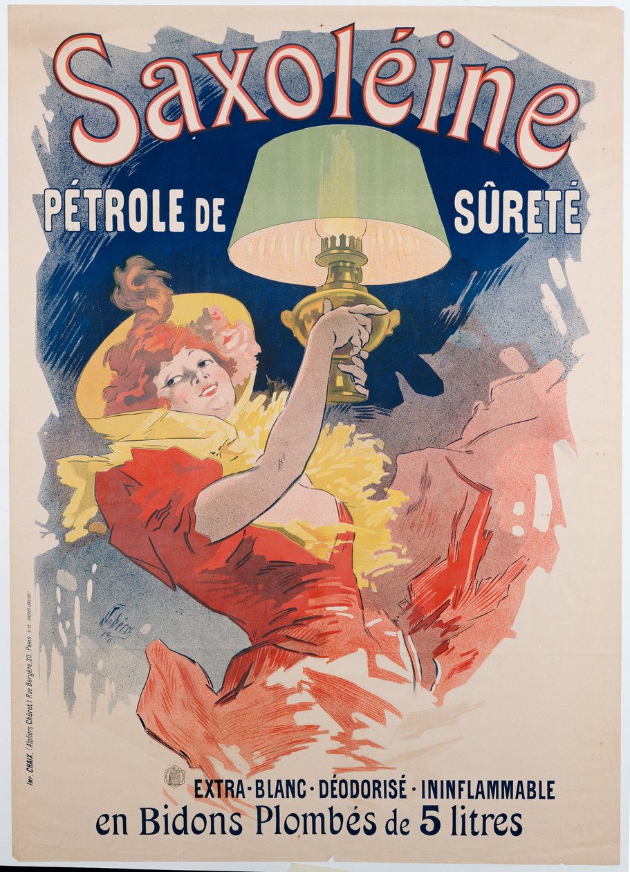 Poster die "Saxoleine" adverteert, veiligheidslampolie door Jules Cheret