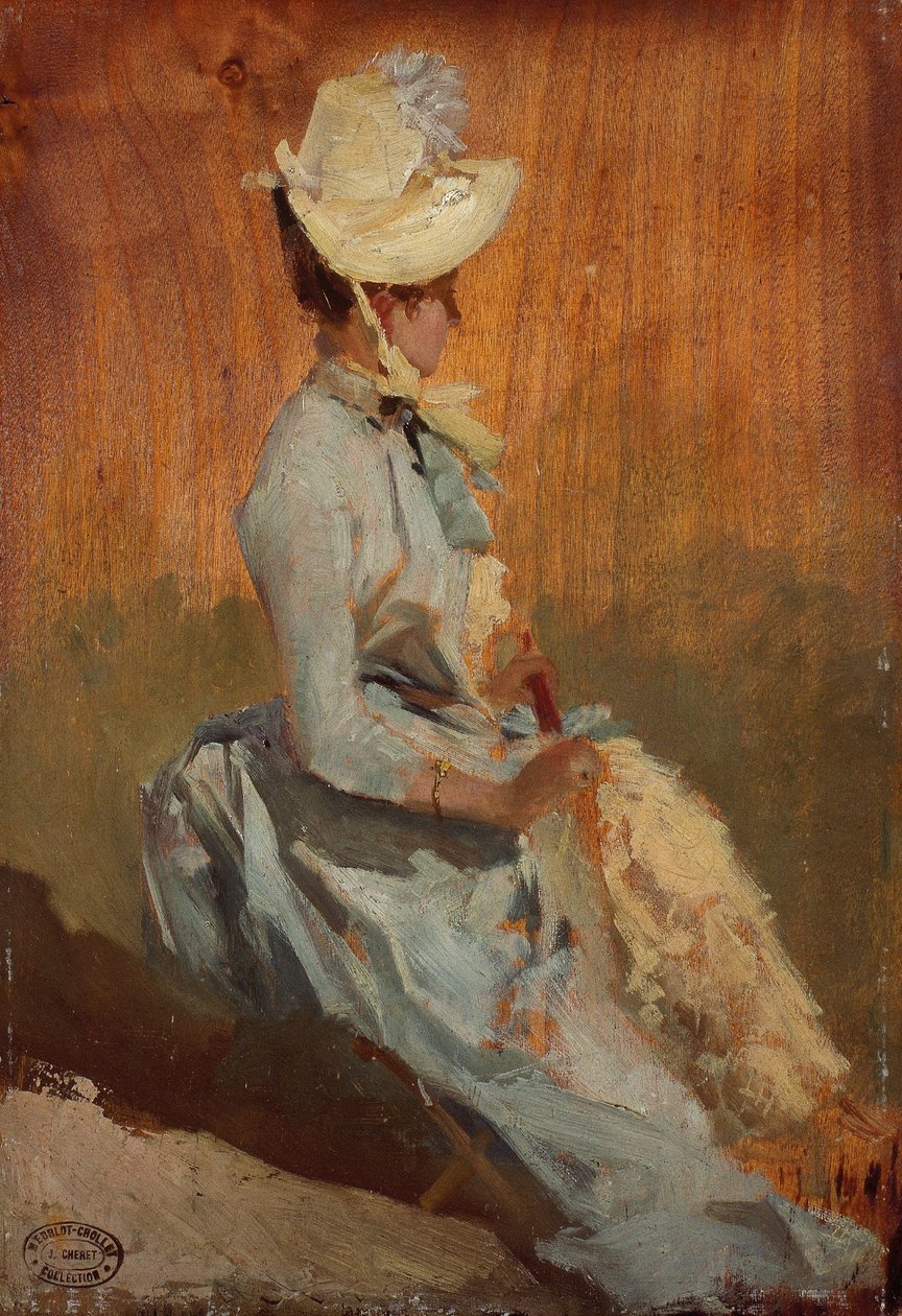 Zittende dame, ca. 1879-84 (olieverf op hout) door Jules Cheret