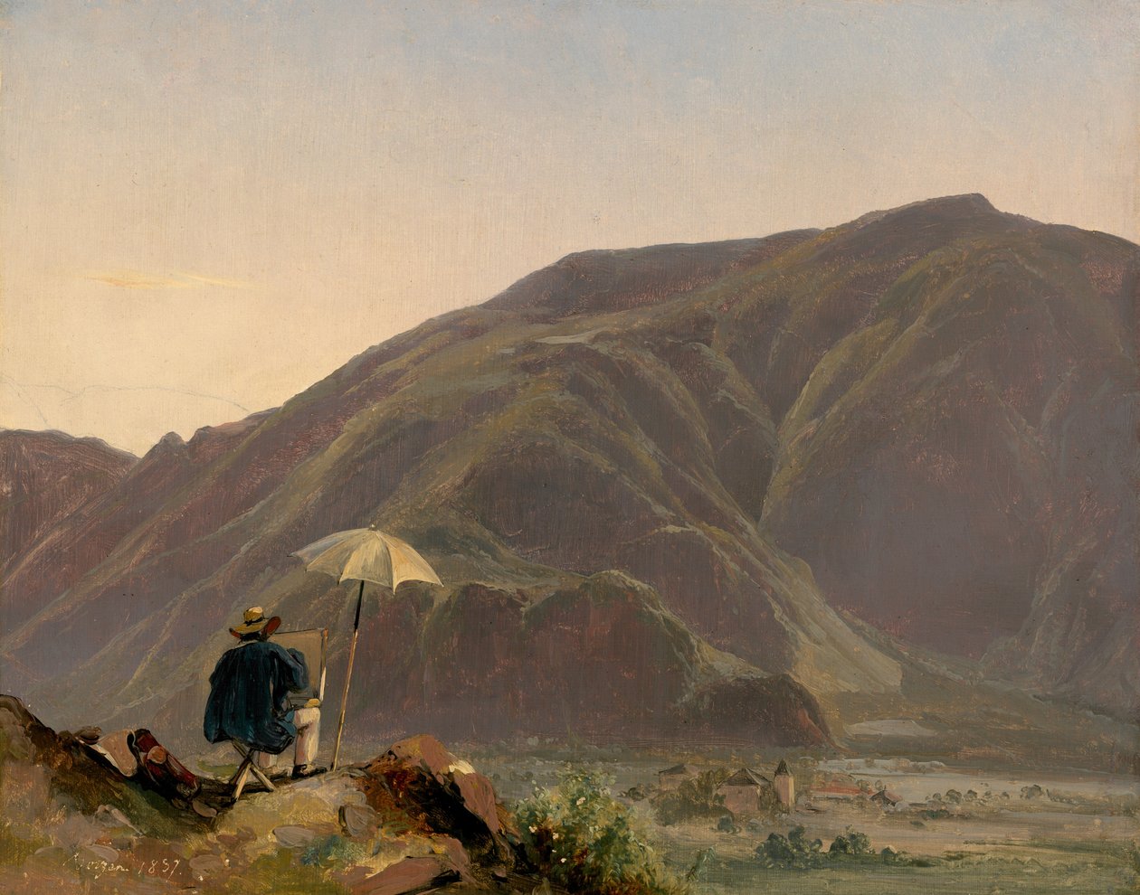 Uitzicht op Bozen met een schilder, 1837 door Jules Coignet