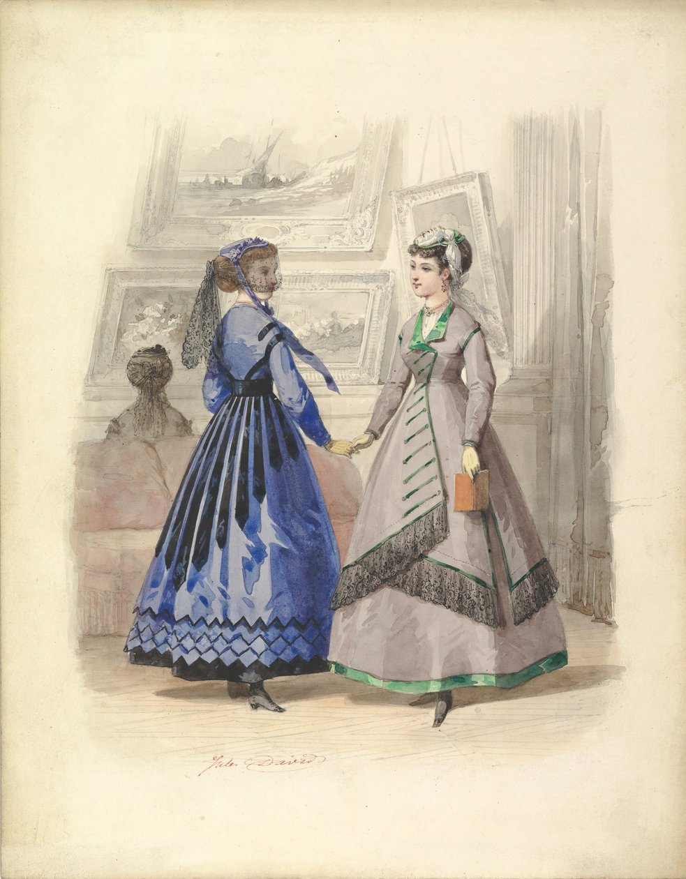 Twee Vrouwen in een Kunstgalerij door Jules David