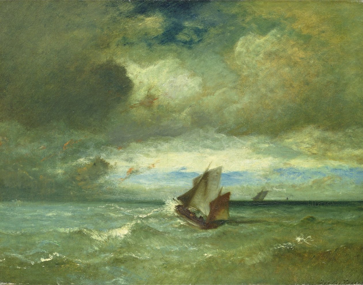 Woelige zee door Jules Dupré