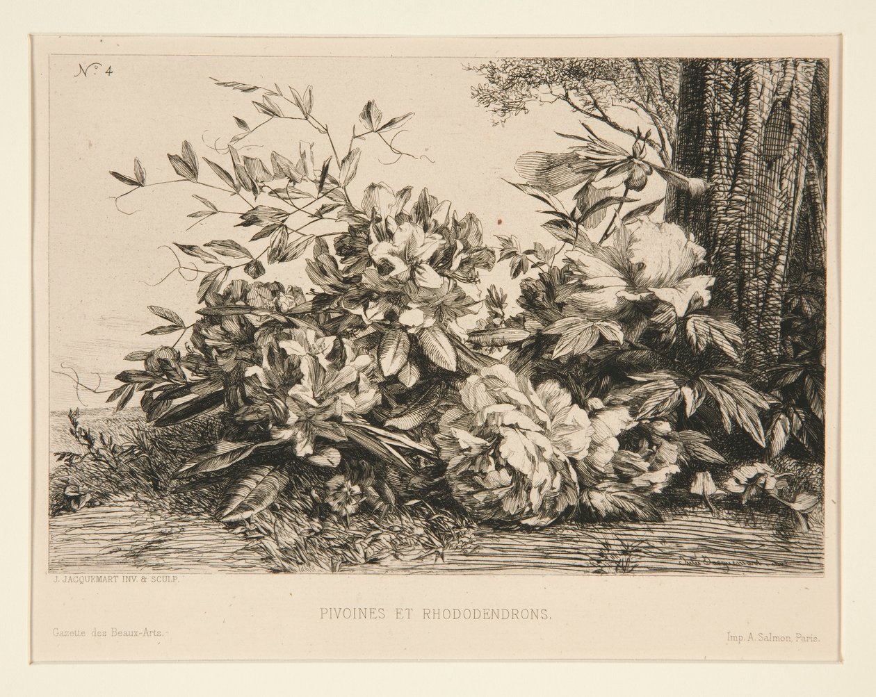 Pioenen en Rododendrons door Jules Ferdinand Jacquemart