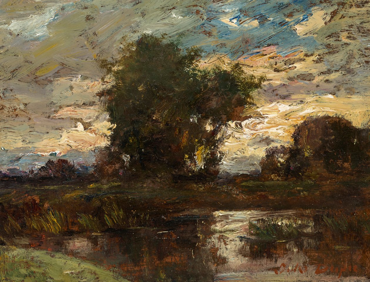 Avondlucht boven stilstaand water door Jules Louis Dupré