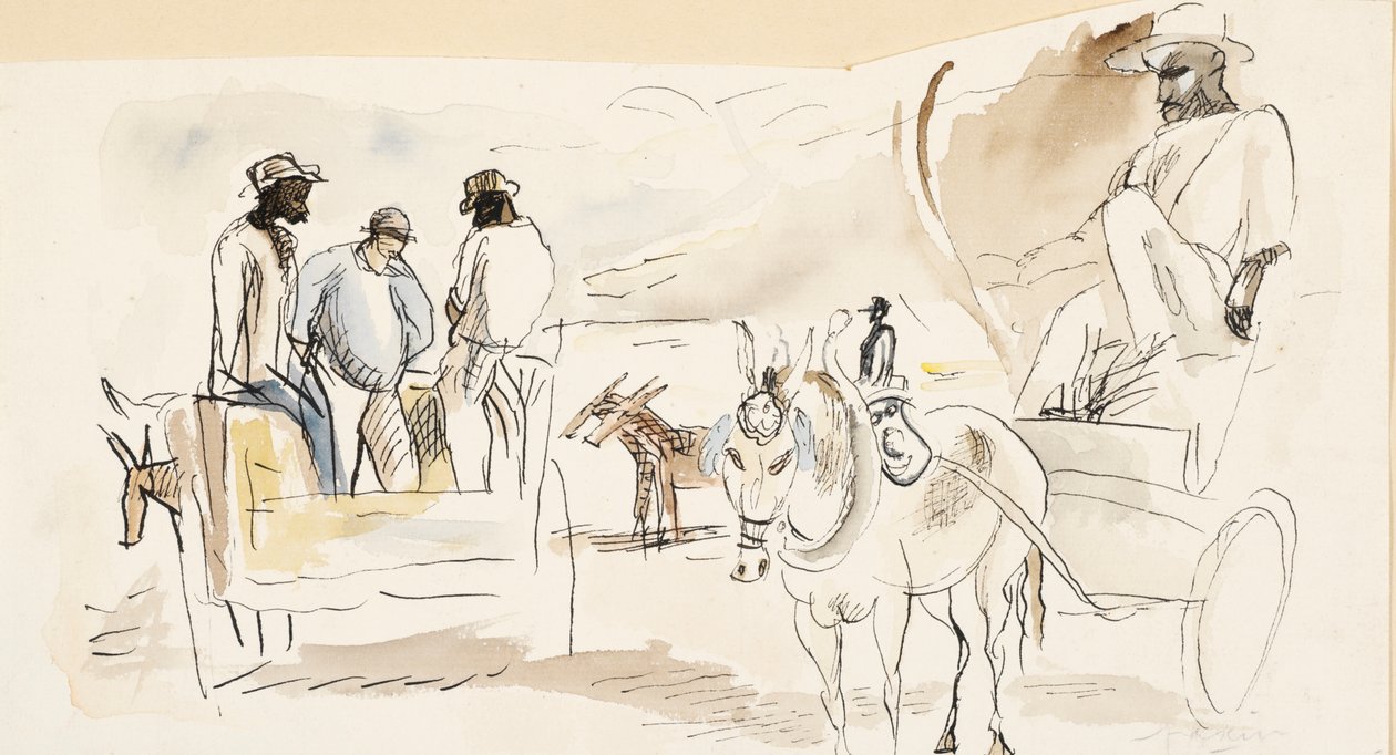 Zwart en Twee Karren door Jules Pascin