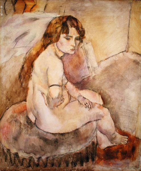 Naakt zittend op een poef door Jules Pascin