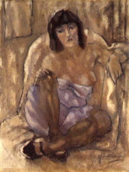 Zittende vrouw door Jules Pascin