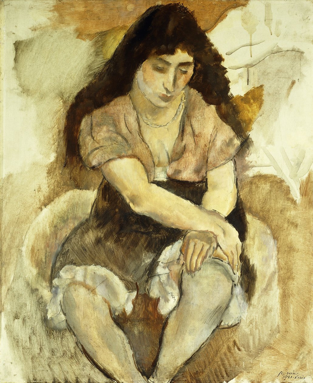 Zittende jonge vrouw, 1921 door Jules Pascin