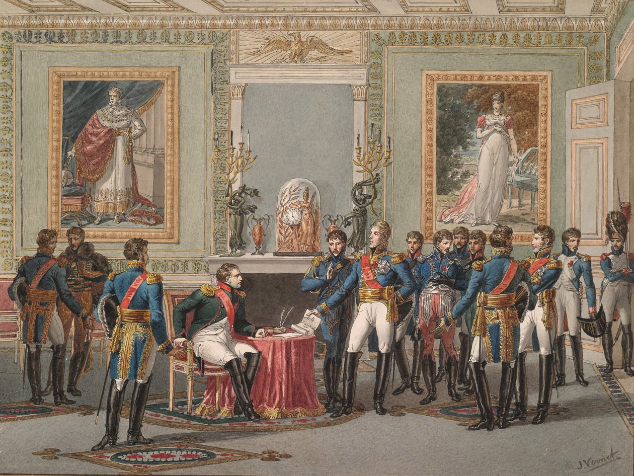 De abdicatie van Napoleon in Fontainebleau, 1815 door Jules Vernet