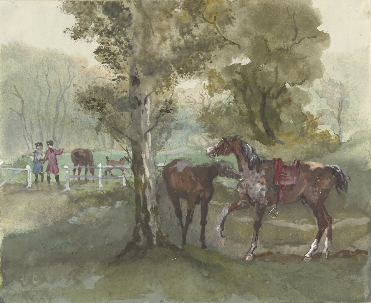 Paarden in de wei door Jules baron Finot