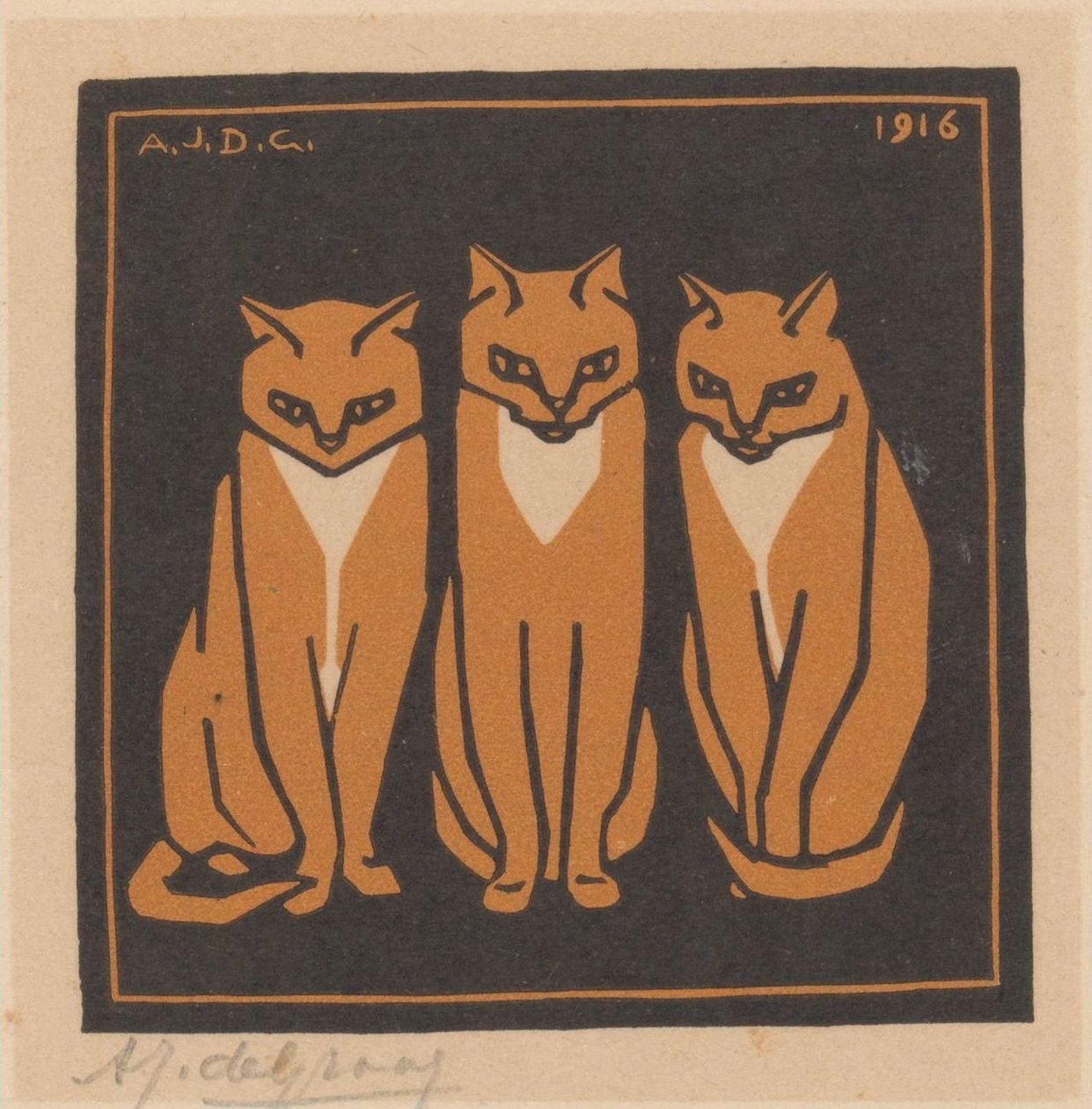 Drie katten door Julie de Graag (signed by artist)